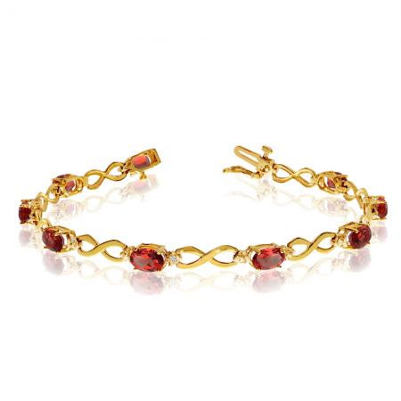 14K Yellow Gold Oval Garnet and Diamond Bracelet