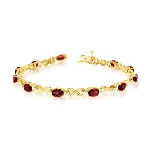 10K Yellow Gold Oval Garnet and Diamond Bracelet