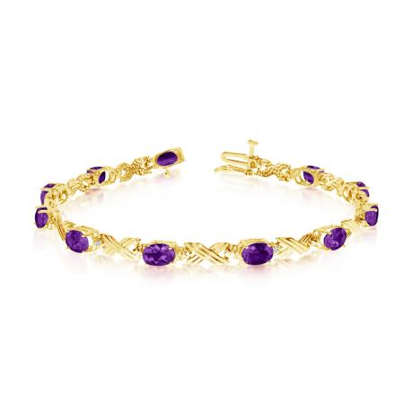 10K Yellow Gold Oval Amethyst and Diamond Bracelet