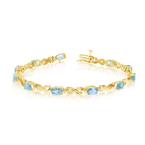 10K Yellow Gold Oval Aquamarine and Diamond Bracelet