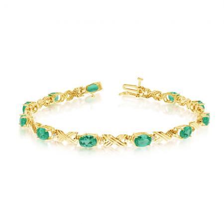 10K Yellow Gold Oval Emerald and Diamond Bracelet