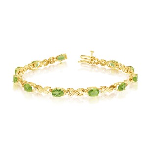 10K Yellow Gold Oval Peridot and Diamond Bracelet