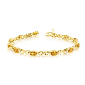 10K Yellow Gold Oval Citrine and Diamond Bracelet