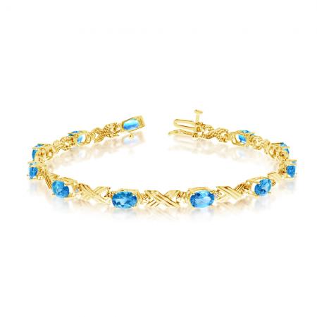 10K Yellow Gold Oval Blue Topaz and Diamond Bracelet