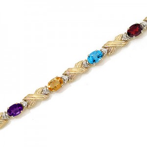 10K Yellow Gold Oval Multi and Diamond Bracelet