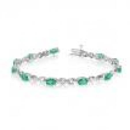 10K White Gold Oval Emerald and Diamond Bracelet