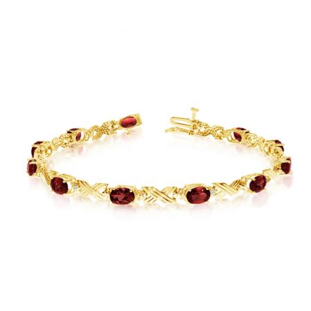 14K Yellow Gold Oval Garnet and Diamond Bracelet