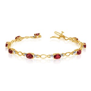 10K Yellow Gold Oval Garnet and Diamond Bracelet