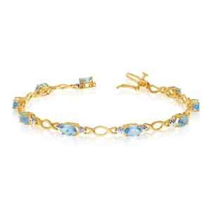 10K Yellow Gold Oval Aquamarine and Diamond Bracelet