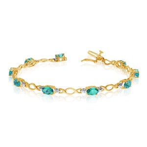 10K Yellow Gold Oval Emerald and Diamond Bracelet