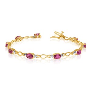 10K Yellow Gold Oval Ruby and Diamond Bracelet