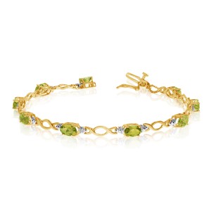 10K Yellow Gold Oval Peridot and Diamond Bracelet