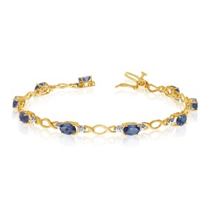 10K Yellow Gold Oval Sapphire and Diamond Bracelet