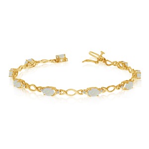 10K Yellow Gold Oval Opal and Diamond Bracelet