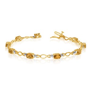 10K Yellow Gold Oval Citrine and Diamond Bracelet