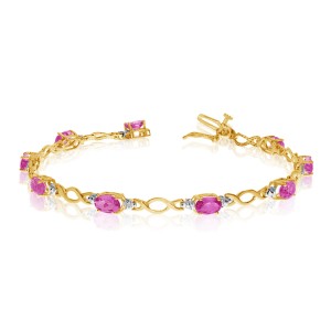 10K Yellow Gold Oval Pink Topaz and Diamond Bracelet