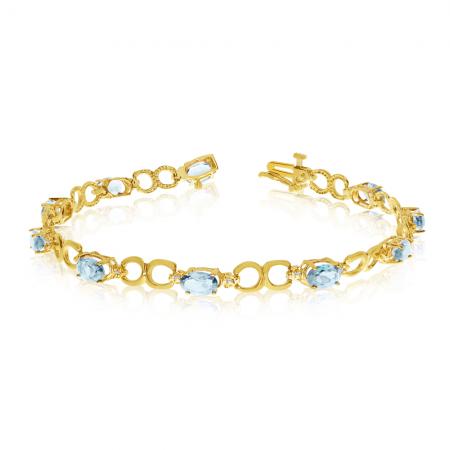 10K Yellow Gold Oval Aquamarine and Diamond Bracelet