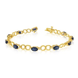 10K Yellow Gold Oval Sapphire and Diamond Bracelet