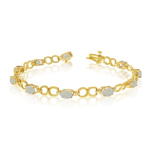 10K Yellow Gold Oval Opal and Diamond Bracelet