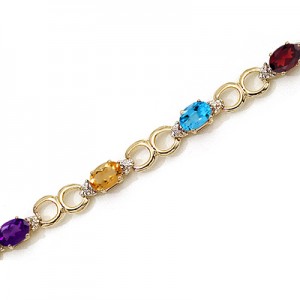 10K Yellow Gold Oval Multi and Diamond Bracelet