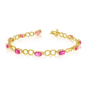 10K Yellow Gold Oval Pink Topaz and Diamond Bracelet