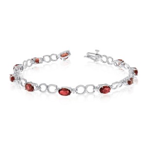 10K White Gold Oval Garnet and Diamond Bracelet