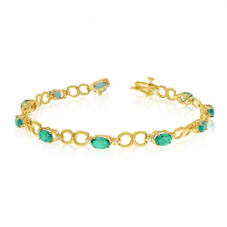 14K Yellow Gold Oval Emerald and Diamond Bracelet