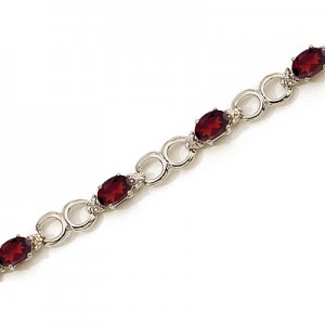 14K White Gold Oval Garnet and Diamond Bracelet