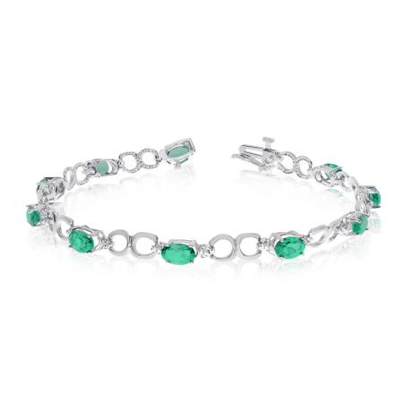 14K White Gold Oval Emerald and Diamond Bracelet