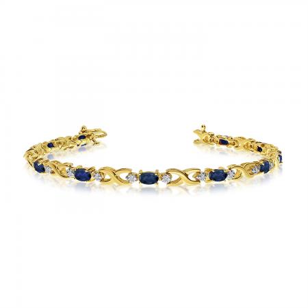 14K Yellow Gold Oval Sapphire and Diamond Bracelet