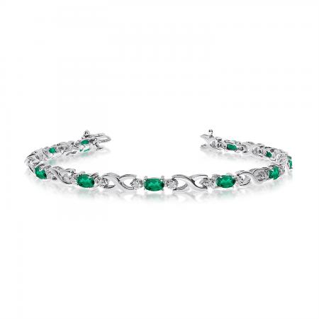 14K White Gold Oval Emerald and Diamond Bracelet