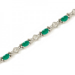 14K White Gold Oval Emerald Bracelet