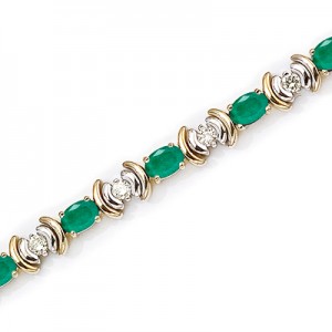 14K Yellow Gold Oval Emerald and Diamond Bracelet