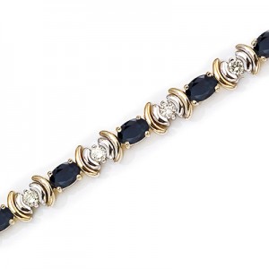 14K Yellow Gold Oval Sapphire and Diamond Bracelet