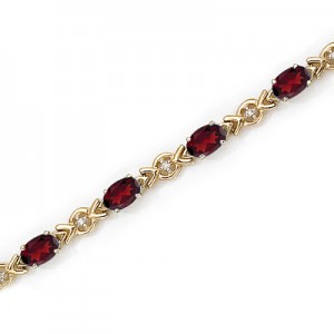 10K Yellow Gold Oval Garnet and Diamond Bracelet