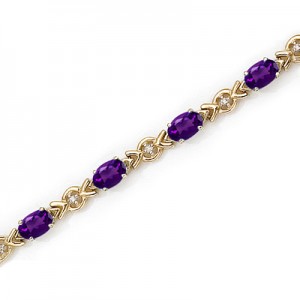 10K Yellow Gold Oval Amethyst and Diamond Bracelet