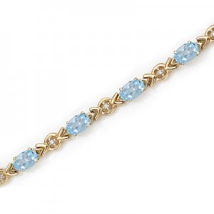 10K Yellow Gold Oval Aquamarine and Diamond Bracelet