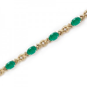 10K Yellow Gold Oval Emerald and Diamond Bracelet