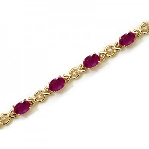 10K Yellow Gold Oval Ruby and Diamond Bracelet