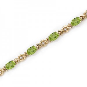 10K Yellow Gold Oval Peridot and Diamond Bracelet