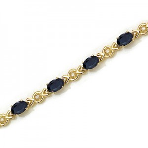 10K Yellow Gold Oval Sapphire and Diamond Bracelet