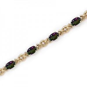 10K Yellow Gold Oval Mystic Topaz and Diamond Bracelet