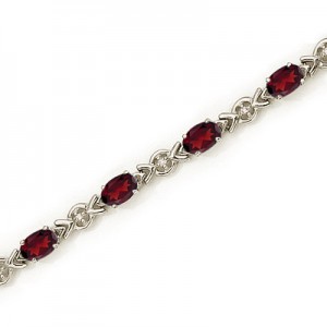 10K White Gold Oval Garnet and Diamond Bracelet