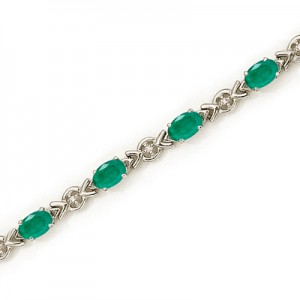 10K White Gold Oval Emerald and Diamond Bracelet