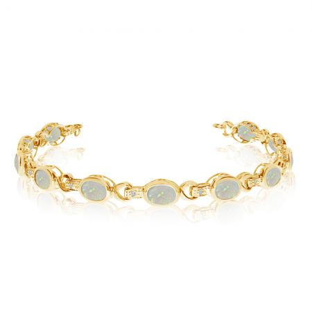 10K Yellow Gold Oval Opal and Diamond Bracelet