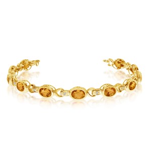 10K Yellow Gold Oval Citrine and Diamond Bracelet