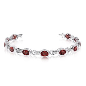 10K White Gold Oval Garnet and Diamond Bracelet