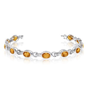 10K White Gold Oval Citrine and Diamond Bracelet