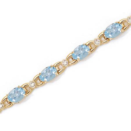 14K Yellow Gold Oval Aquamarine and Diamond Bracelet