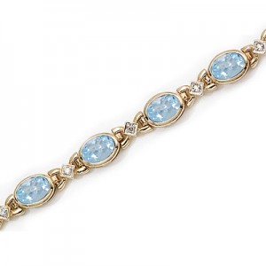 14K Yellow Gold Oval Aquamarine and Diamond Bracelet